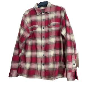 Orvis Shirt Jacket Mens M Red Plaid Flannel Heavyweight Double Brushed Shacket